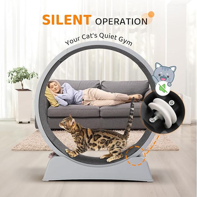 VINGLI Cat Exercise Wheel, 31" Cat Treadmill for Indoor Cats, Cat Running Wheel with Carpeted Runway for Weight Loss & Daily Exercise (Grey)