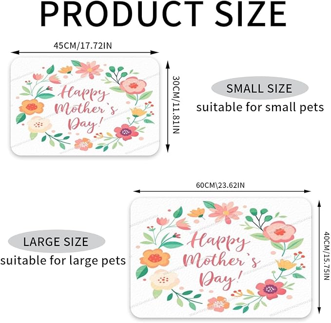 Pet Feeding Mat for Floors Waterproof Dog Mat for Food and Water Happy Mother's Day Floral Gift Mom Ld Absorbent Quick Dry Non Slip Mats Cat Bowls 24x16In