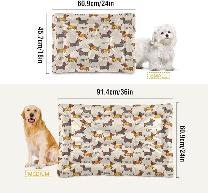 Dog Bed for Crate Washable Pet Sleep Pad, Puppy Print Kennel Mat with Non-Slip Bottom, Soft Fluffy Supplies Pet for Dogs and Cats (24x18 inch)