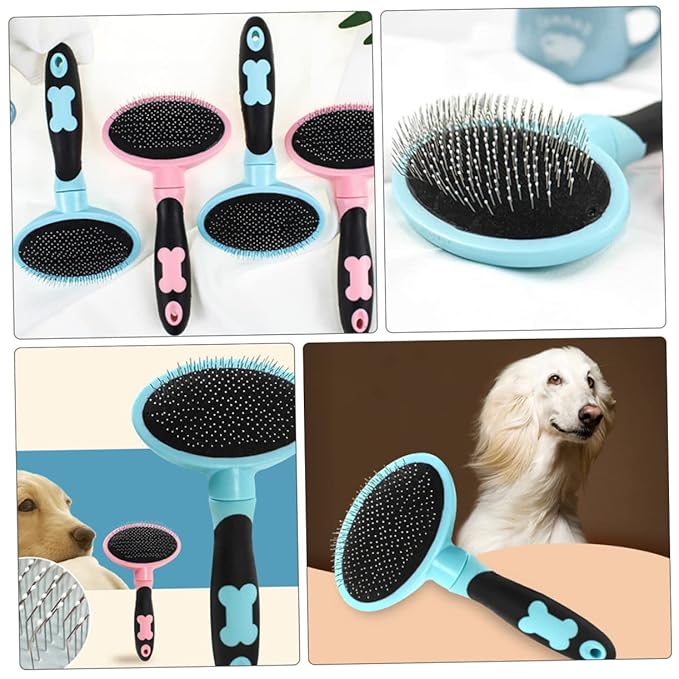 HANABASS Cat Grooming Tool Ergonomic Pet Brush for Shedding and Cleaning Gentle Cat Hairbrush for Easy Fur Removal Blue with Dots