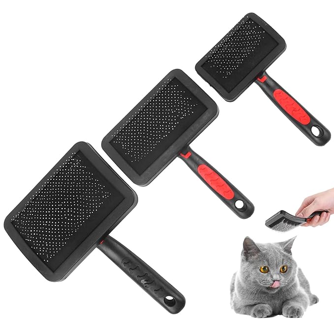Tyenaza 3pcs Portable Cat Dog Slicker Brush, Pet Cat Grooming Brush Massage Comb Set Accessory