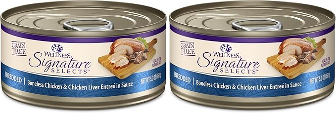 Wellness CORE Signature Selects Shredded Adult Wet Cat Food,Natural,Protein-Rich,Grain Free,5.3 Ounce (Chicken & Chicken Liver),(Pack of 24)