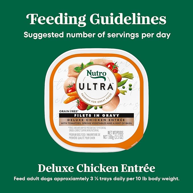 Nutro Ultra Wet Dog Food Grain Free Filets, Adult Dog Food Wet Recipe in Gravy Deluxe Chicken Entree, 3.5 oz. Trays (24 Count, Pack of 1)