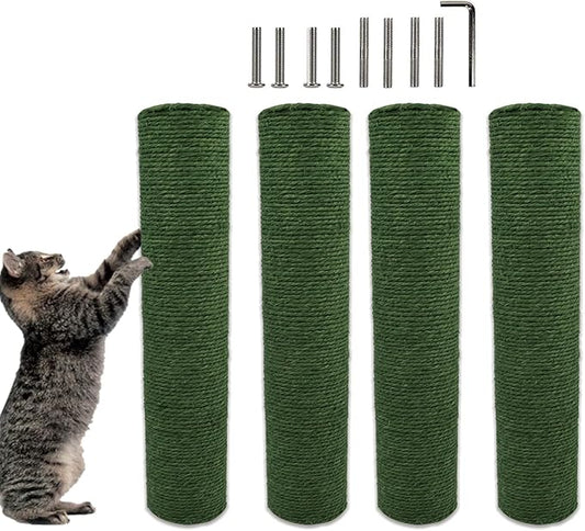 4 Pcs Cat Scratching Posts Replacement,15.7"x3.1''Natural Sisal Cat Tree Post Replace Parts for Indoor Cats Tower Repair Scratch Refill Poles with M8 Screws for Kitten Spare Furniture Accessories