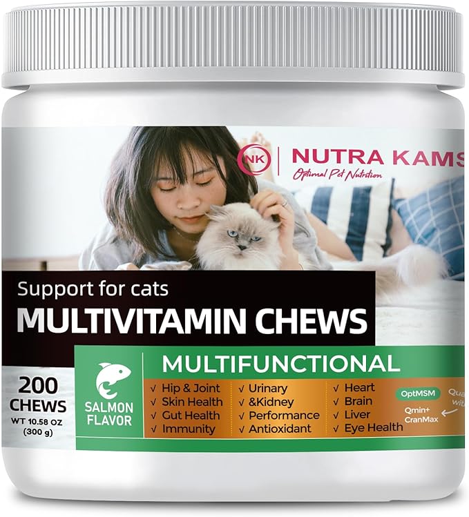 Nutra Kams Multivitamin Chews for Cats, Nutritional Supplement for Strong Immunity, Support Digestion and Skin Care, 300 Grams, 200 Chews.