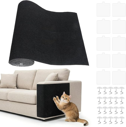 120"x15.8" Cat Scratch Mat Self-Adhesive Cat Scratch Carpet Trimmable Self-Adhesive Carpet Climb-Cat Scratcher for Couch, Sofa, Wall, Door Covering Tower and Replacement Pads (Black)