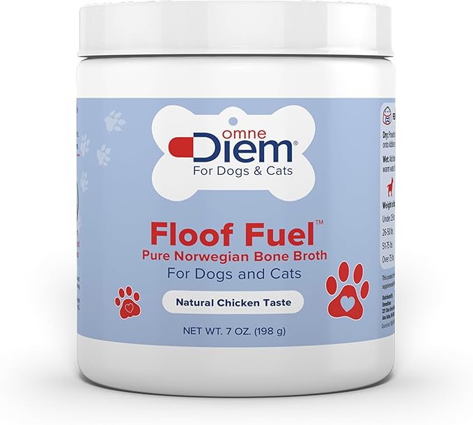 OmneDiem Floof Fuel for Cats & Dogs - Pure Norwegian Poultry Bone Broth - Pet Food Topper - Tasty Chicken Flavor, Rich in Protein - Supports The Health of The Joints, Gut, Skin & Coat - 7oz (198g)