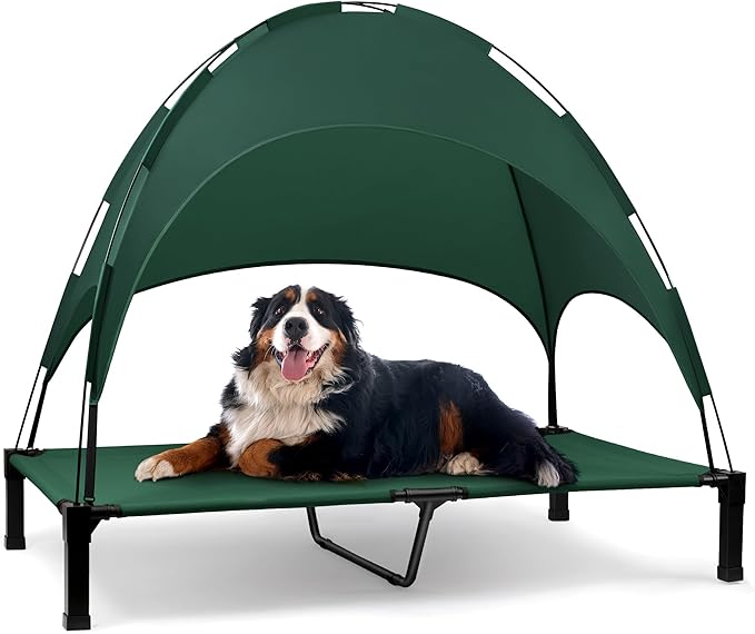 Heeyoo Elevated Dog Bed with Canopy, Portable Dog Cot with Removable Shade Tent, Outdoor Raised Pet Cot Cooling Bed for Dogs