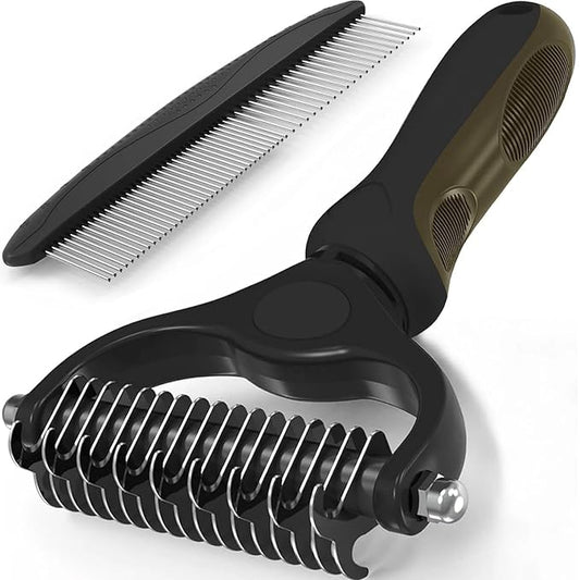 Pet Grooming Brush and Metal Comb,Cat Undercoat Rake for Dogs Grooming Supplies Dematting Deshedding for Shedding,Deshedder Brush Dogs Shedding Tool for Long Matted Haired Pets