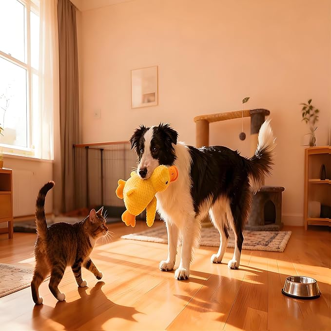 Interactive Calming Duck Chew Toy｜Squeaky Plush with Soothing Sounds - Designed for Dogs, Relieves Anxiety, Suitable for Cats & Dogs Indoors & Outdoors, for Pet Use Only (Yellow, Large)
