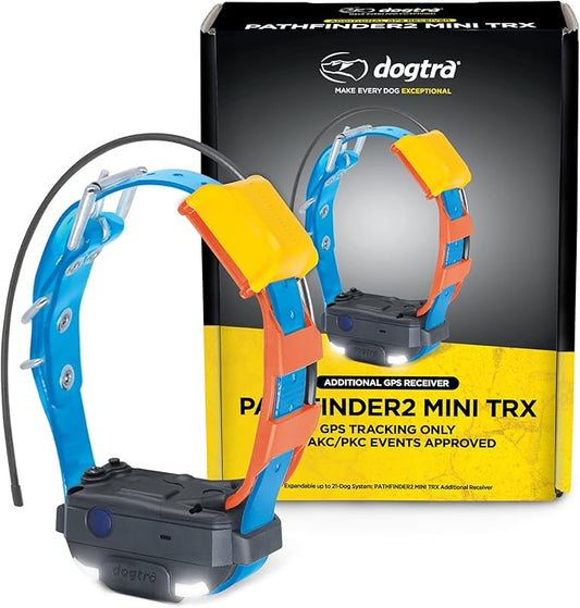 Dogtra Pathfinder 2 Mini TRX Additional Receiver Dog GPS Tracker LED Light Blue Collar SmartWatch Compatible Rechargeable Waterproof Free Offline Maps No Monthly Fee Smartphone Required