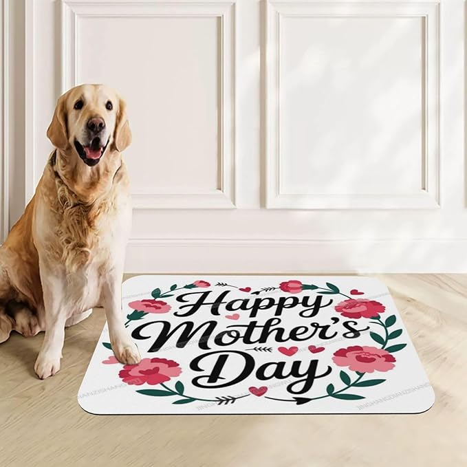 Dog Food Mat Happy Mother's Day Floral Gift for Mom Gk Absorbent Water Bowl Mats Cat Pet Feeding Placemats 24x16In