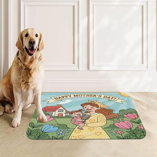 Non Slip Mat for Dog Pet Cat Dog Food Mats Happy Mother's Day Floral Gift for Mom Dv Water Bowl Mat Quick Dry Absorbent Cat Feeding Mats 24x16In