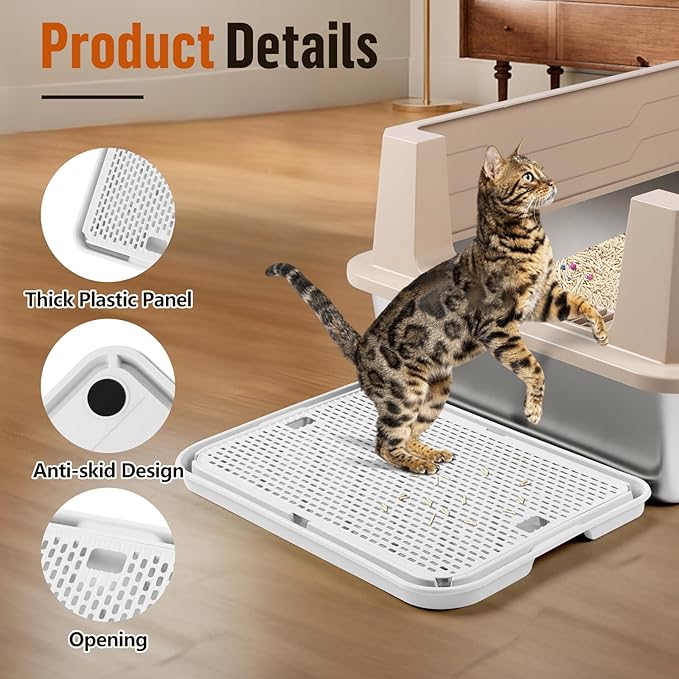 Large Cat Litter Box Step Mat, 16.5"x11.2" Cat Ramp Stairs, Cat Litter Catcher for Self-Cleaning Litter Box, Cats Pedal Step Stool Ideal for Kitten & Older Cats (White)