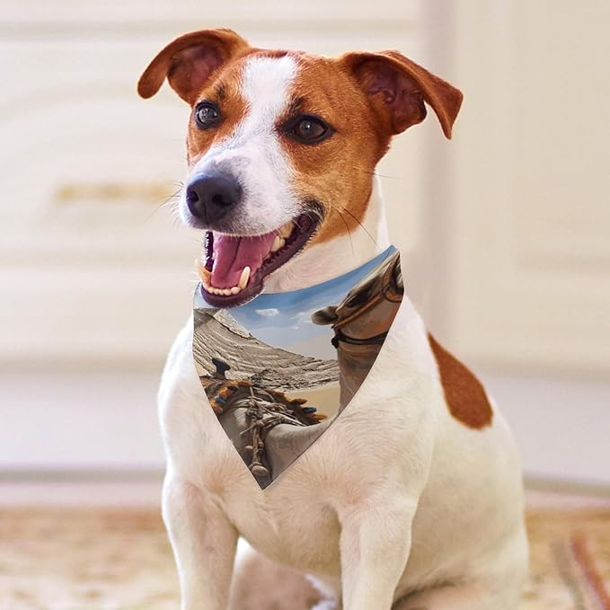 Dog Bandana Spring Pet Scarf Adjustable Triangle Pyramid Camel Printing Dog Bib Washable Polyester Puppy Bandana for Small Medium Large Dogs Cat Birthday Party Supplies