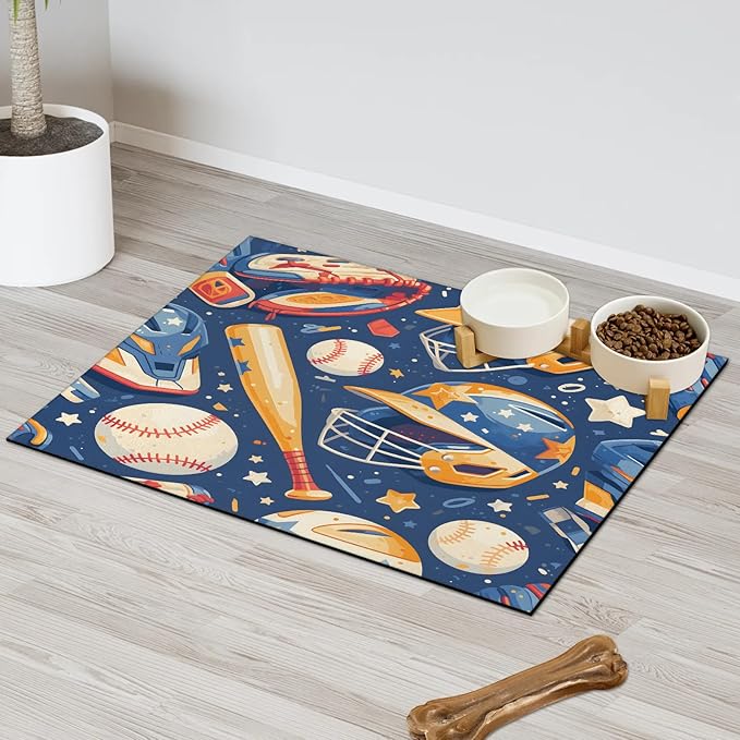 American Baseball Dog Food Mat for Floors Absorbent, Quick Dry Water Dispenser Mat for Food, Water, Pet Supplies 12" x 20", 4th of July