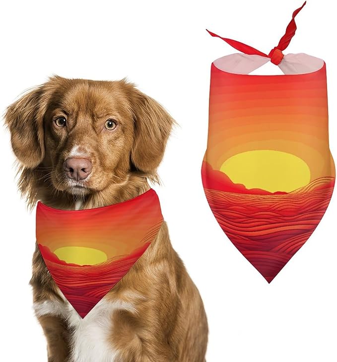 Dog Bandana Spring Pet Scarf Adjustable Triangle Red Sunrise Printing Dog Bib Washable Polyester Puppy Bandana for Small Medium Large Dogs Cat Birthday Party Supplies