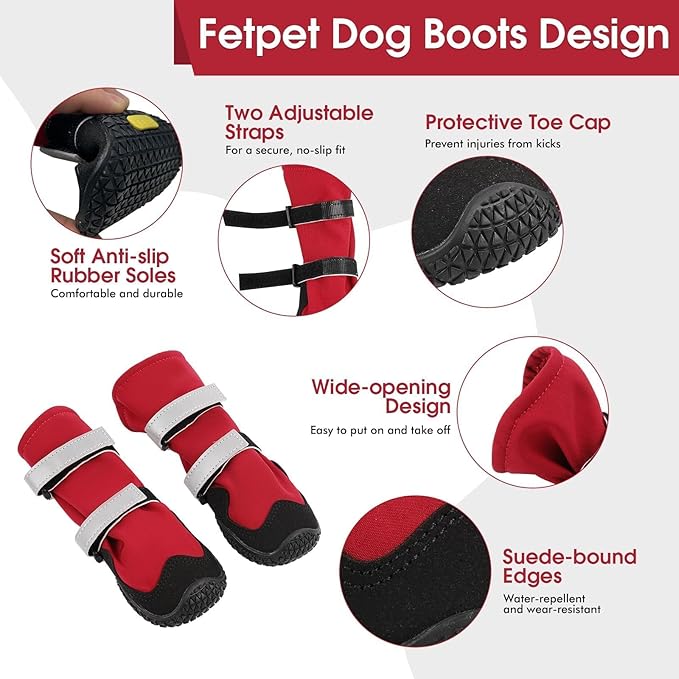 Dog Boots with Fleece Lining, Waterproof Dog Shoes for Medium and Large Dogs - Reflective, Non Slip, 2PCS Outdoor Snow Dogs Boots & Paw Protectors for Winter