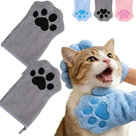 Paw Bathing Towel for Cats Dogs,Makes Paws Washing Easy & Stress-Free,Soft Reusable Pet Grooming Towel,Quick-Dry, Machine Washable Paw Cleaning Mitt for Cats Pets (2pcs-Grey)