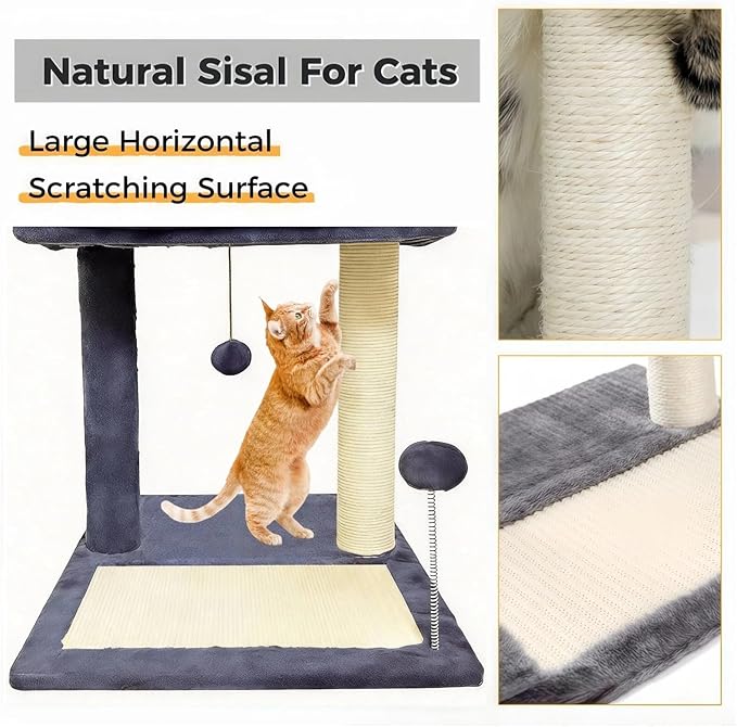 Cat Scratching Post, 19.69" H(50cm) Cat Tree with Cat Bed, Scratching Posts for Indoor Cats with Two Plush Balls Toy, Small Cat Tree for Kittens/Cats Playing and Relaxing