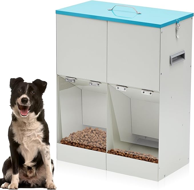 Gravity Automatic Dog Feeder for 2 Dogs 46 lbs Capacity Galvanized Metal Self Feeding Dog Food Dispenser Large Breed for Outdoor and Indoor Use