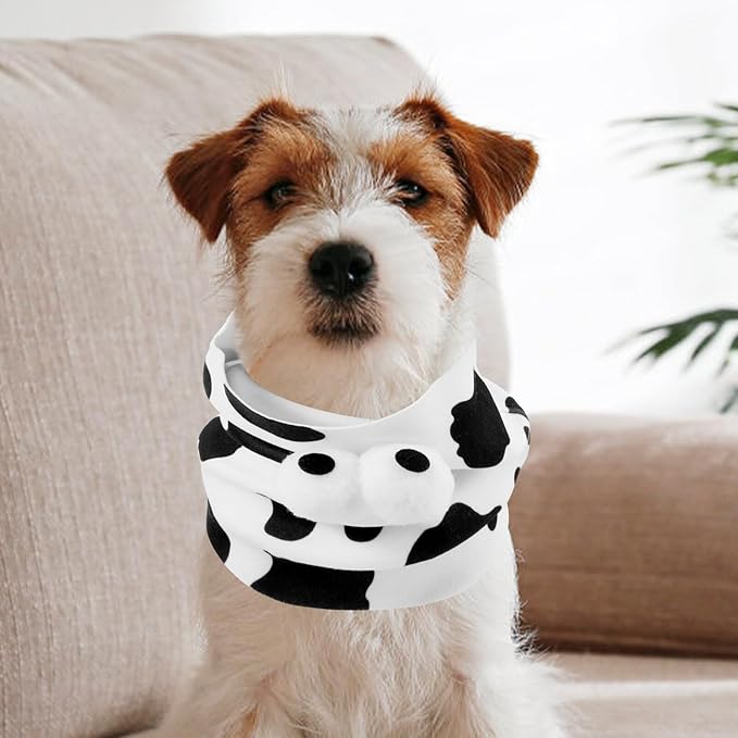 Pet Scarf Hood for Dogs and Cats, Warm Thickened Soft Fabric, Medium Size Cow Pattern, Comfortable Neck Warmer for Pet Supplies and Party Use