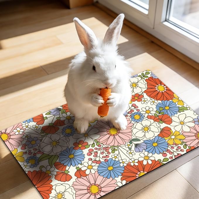 GLOBLELAND Florals Pet Food Mat for Floors 11.8×20 inch Dogs Food Mats Absorbent Dog Bowl Mat Quick Dry Dog Cat Pet Placemats Pets Supplies for Water Dispenser