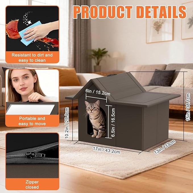 Outdoor Cat House, Weatherproof Pet Shelter for Cats, Durable Cat Bed for Outdoor Indoor, Easy Assembly