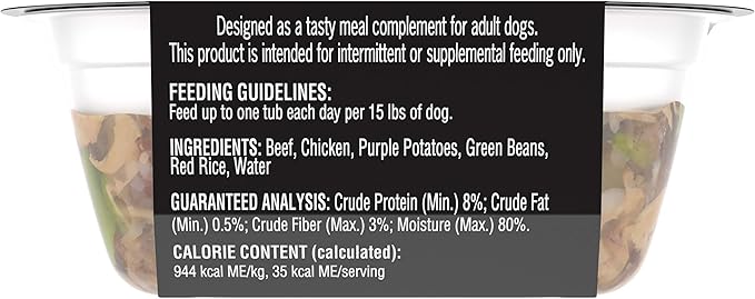 CESAR SIMPLY CRAFTED Adult Soft Wet Dog Food Meal Topper Beef, Chicken, Purple Potatoes, Green Beans & Red Rice, (10) 1.3 oz. Tubs
