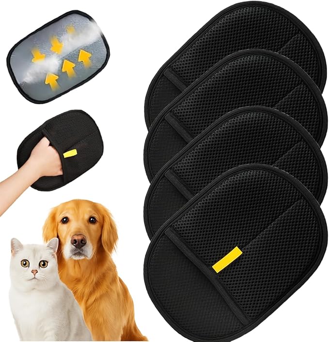 Pet Hair Remover Gloves – Double-Sided Reusable Electrostatic Cleaning Mitts for Cats, Dogs, Furniture, Clothing, Carpet, Car Seats – Efficient Fur Removal for Home (4 Pcs)