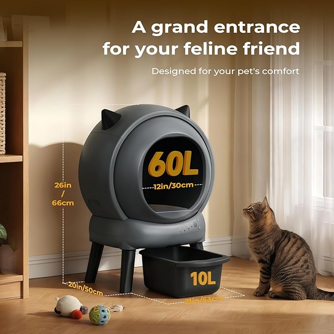 Self Cleaning Litter Box, E2 Cat Litter Box Automatic Cleaning, Robot Litter Box with 2 Rolls Waste Bag and Litter Mat, Black