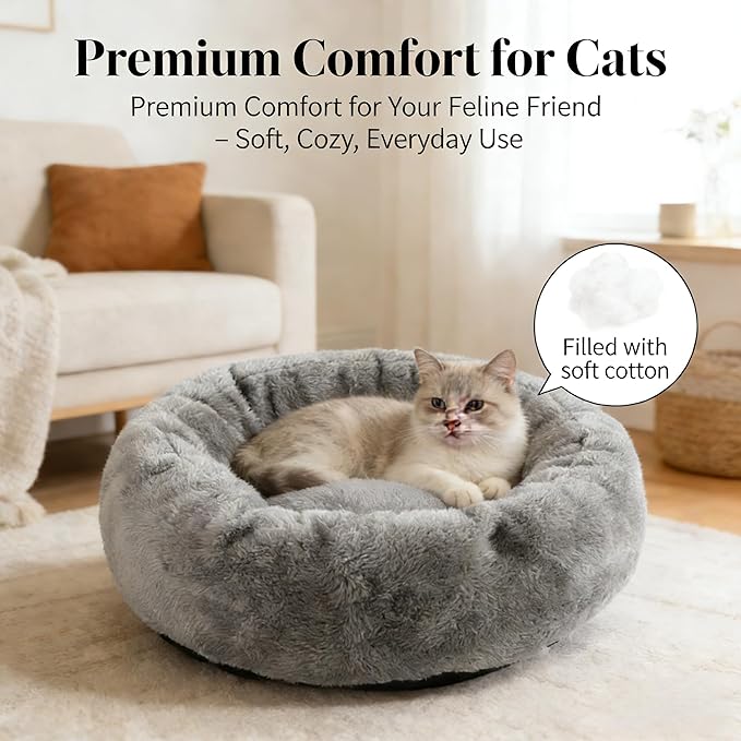 Soft Cat Bed, Cat Beds for Indoor Cats, Calming Nest, Self Warming Cave, Plush Cozy Pod for Indoor Kitten or Small Dogs, Kitty Bed with Non-Slip Bottom