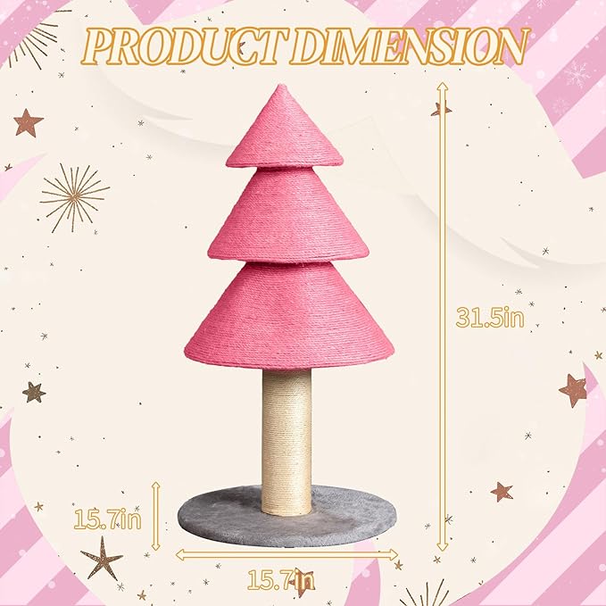 31.5" Christmas Tree Cat Scratching Post,Sisal Cat Scratching Tree Cat Scratch Tower for Kitty and Adult Cats (Pink)