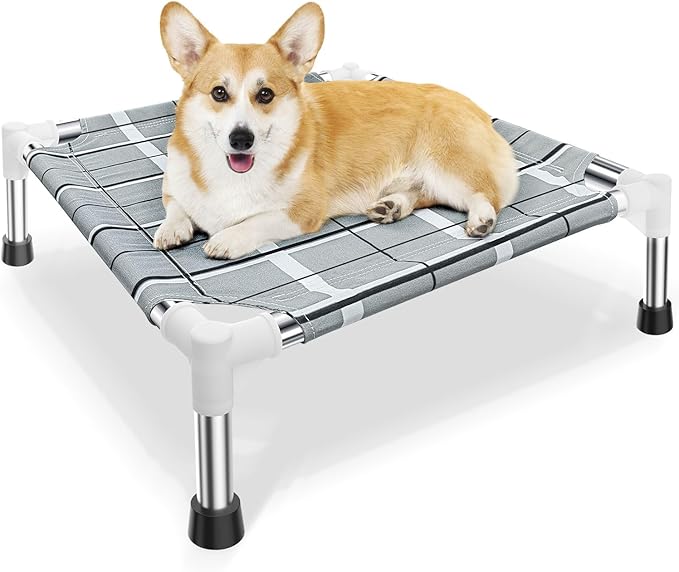 Elevated Raised Outdoor Dog Bed - Cooling Lifted Outside Dogs Cot Bed with Non-Slip Feet Dog Hammock Bed with Stainless Steel Frame Portable Puppy Pet Bed for Indoor & Outdoor