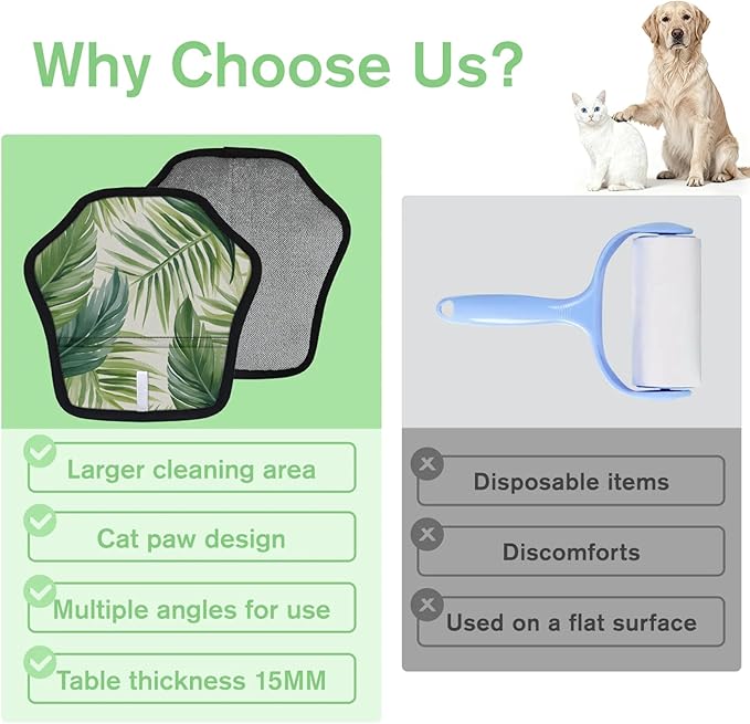 Watercolor Palm Leaf Electrostatic Pet Hair Removal Glove for Cats & Dogs - Reusable Grooming Mitt for Couch, Carpet, Car Seat & Laundry - Large 9x9 Inch