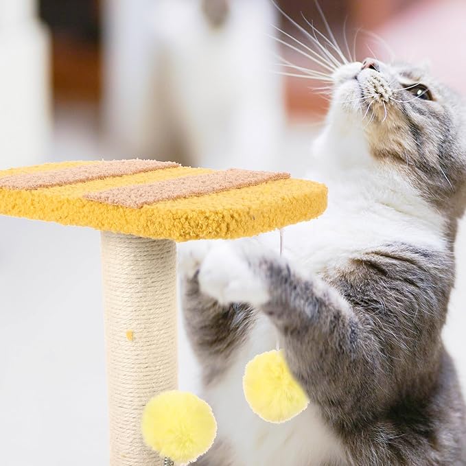 Alipis Bee-Shaped Cat Scratching Post and Climber Small Size Sisal Cat Scratcher and Cozy Nest Indoor Kitten Play Tower