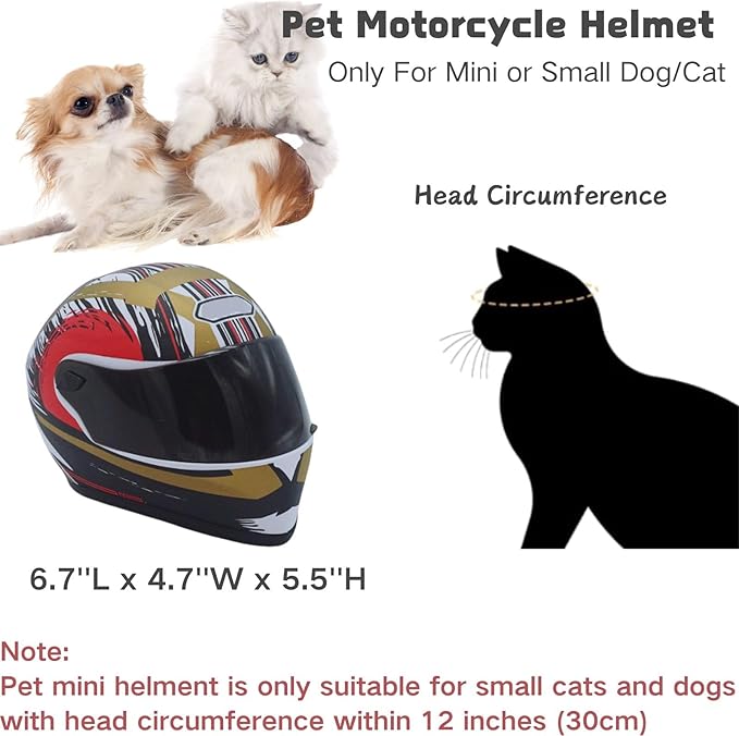 Pet Motorcycle Helmet Dog/Cat Full Face Motorcycle Helmet Outdoor Motorcycle Bike Riding Helmet Hat for Cat Dog Doggie Puppy Kitten Pet Supplies Racing Car Fan Collectible Small Gift (Multicolor)