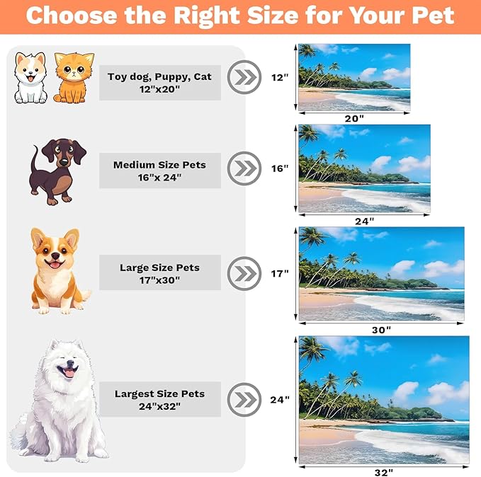 Tropical Beach Dog Food Mat for Floors Absorbent, Quick Dry Water Dispenser Mat for Food, Water, Pet Supplies 24" x 32", Palm Tree