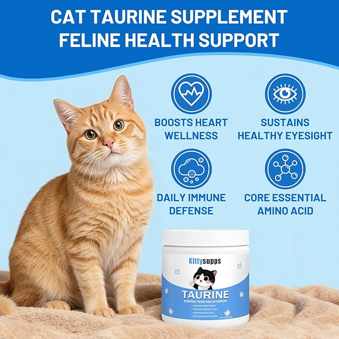Pure Taurine for Cats, Taurine Supplement for Cat 200g, Cat Taurine Supplement to Support Heart & Promote Healthy Vision, Boost Immune Function, Easy to Mix in Food with Dosing Spoon