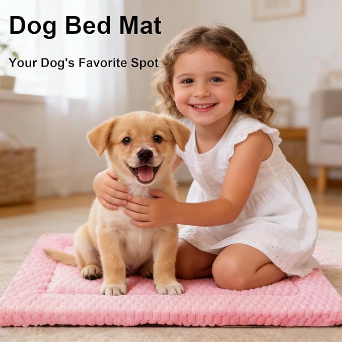 Dog Bed Mat, Reversible Dog Crate Pad - Comfortable Kennel Mat for Dogs & Cats, Machine Washable Dog Bed Suitable for Kennel, Cage or Home Travel(Pink, 24" L*18" W*1.5" Th)