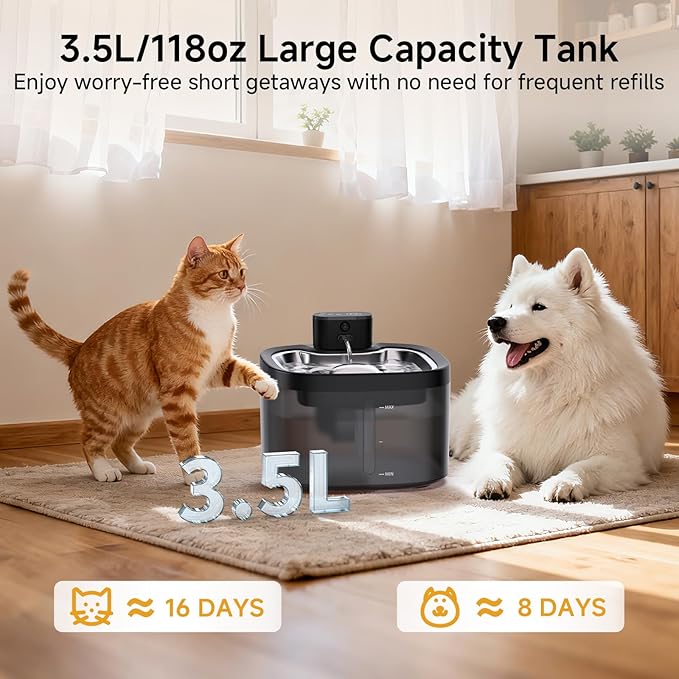 Cat Water Fountain Cordless: Battery Operated 118oz/3.5L Pet Water Fountain for Cats Indoor with Motion Sensor, Cat Drinking Fountains with Stainless Steel Tray, Ultra Quiet, Easy-to-Clean