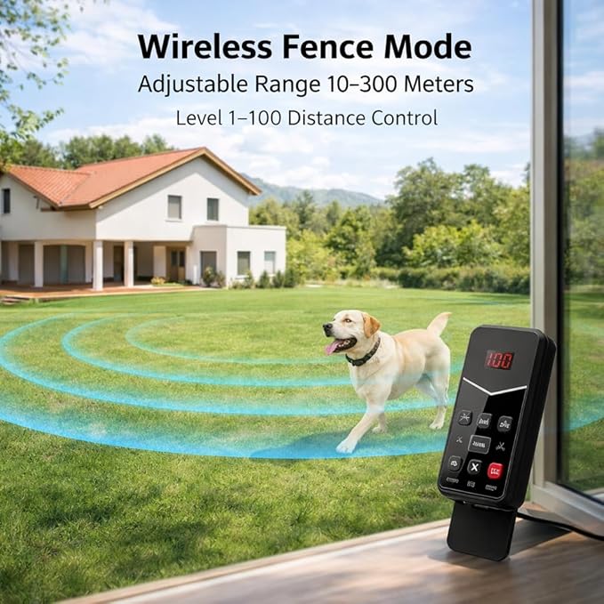 Wireless Dog Fence System for 2 Dogs, Electric Dog Fence with LCD Screen, Adjustable Warning Strength, Range 50-999ft, Rechargeable Wireless Pet Fence, Dog Perimeter Collar
