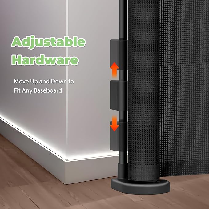 Reinforced 120 Inch Retractable Baby Gates Extra Wide Dog Gate with Support Rods – Prevent Crawling Under, 10 Feet Extra Long Baby Gates for Large Openings, Indoor/Outdoor Retractable Dog Gate, Black