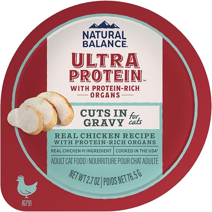Natural Balance Ultra Protein Wet Cat Food Cuts in Gravy, Real Chicken Recipe with Protein-Rich Organs for Cats, Organ Cat Food with High Protein- 2.7oz. (Pack of 10)