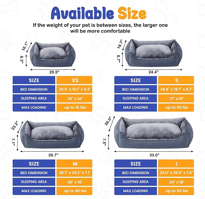 Makigued Rectangle Dog Bed for Medium Size Dog with Removable Washable Cover Pet Bed with Bolster Sides Non-Slip Bottom Pet Sofa Waterproof Lining Durable Pet Cuddler, Dark Grey, 25x 20x 6.7 in