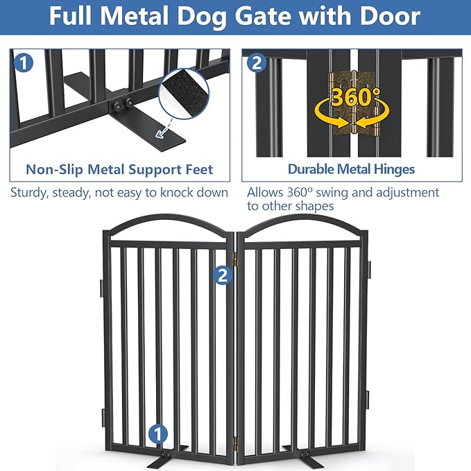 Malier Metal Freestanding Dog Gates with Door, 36'' Height Outdoor Indoor Dog Fences, Extra Wide Foldable Puppy Gate for Stairs (Black, 【2 Panels】 40''W × 36''H)