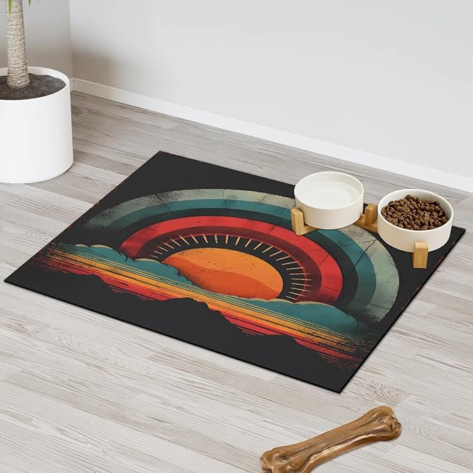 Boho Sunrise Dog Food Mat for Floors Absorbent, Quick Dry Water Dispenser Mat for Food, Water, Pet Supplies 12" x 20", Ocean