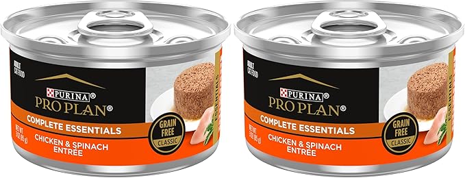 Purina Pro Plan Grain Free Pate Wet Cat Food,Complete Essentials Chicken & Spinach Entree Classic - 3 oz. Pull-Top Cans,(Pack of 48)