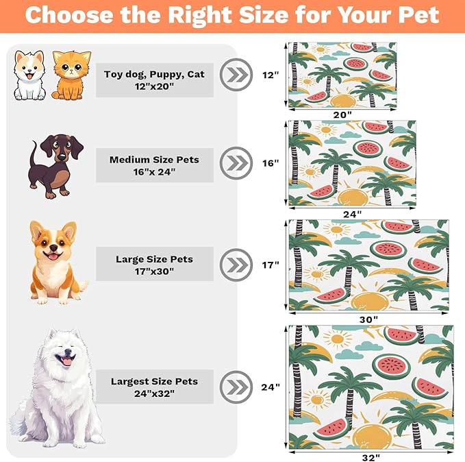 Palm Tree Dog Food Mat for Floors Absorbent, Quick Dry Water Dispenser Mat for Food, Water, Pet Supplies 17" x 30", Watermelon
