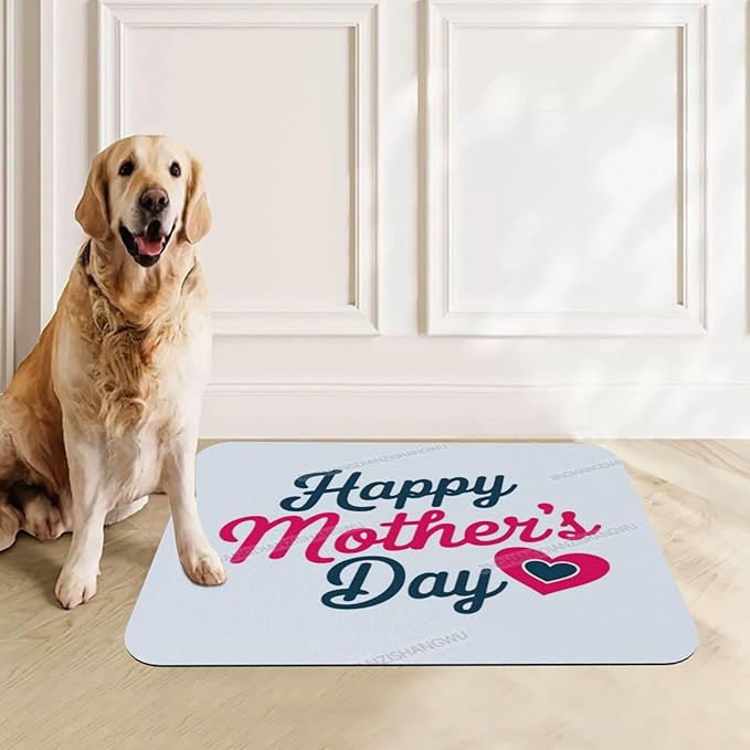 Dog Food Mat Happy Mother's Day Floral Gift for Mom Dg Absorbent Water Bowl Mats Cat Pet Feeding Placemats 24x16In